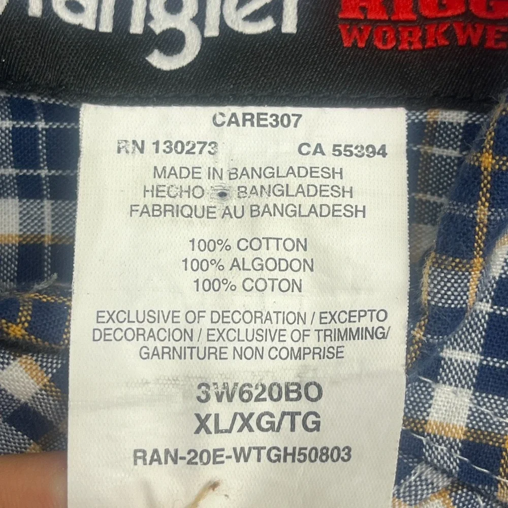Wrangler Riggs Shirt Men XL Multicolor Buffalo Plaid Cotton Workwear Button Down